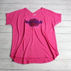 Hard Rock Cafe Women's Athletic Tee Shirt Top Size S Pink Sequin